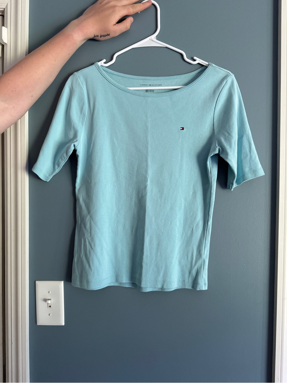 Tommy Hilfiger Mint Blue Short Sleeve Women's Tee